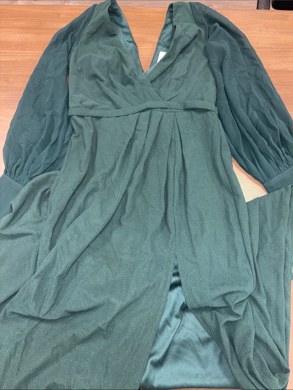 Long Sleeve Forest Green V-Neck Maxi Dress